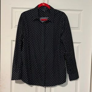 Jones New York Long Sleeve Black & White Polka Dot Cotton Dress Shirt